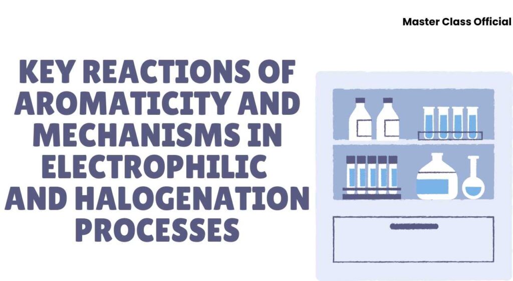 Key Reactions of Aromaticity and Mechanisms in Electrophilic and Halogentaion Processes.